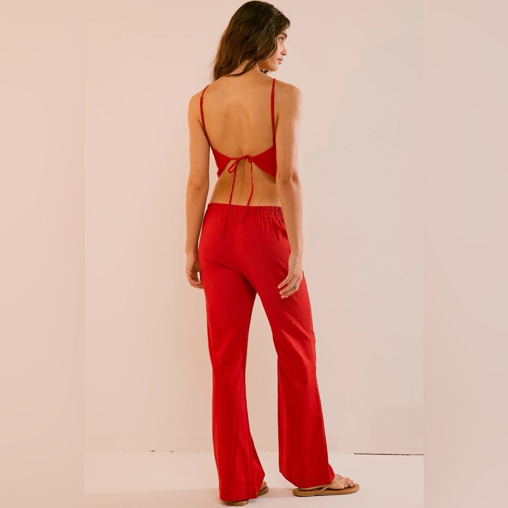 Free People Everything I Need Linen Set - Valiant Poppy, Size Medium - Picture 2 of 4